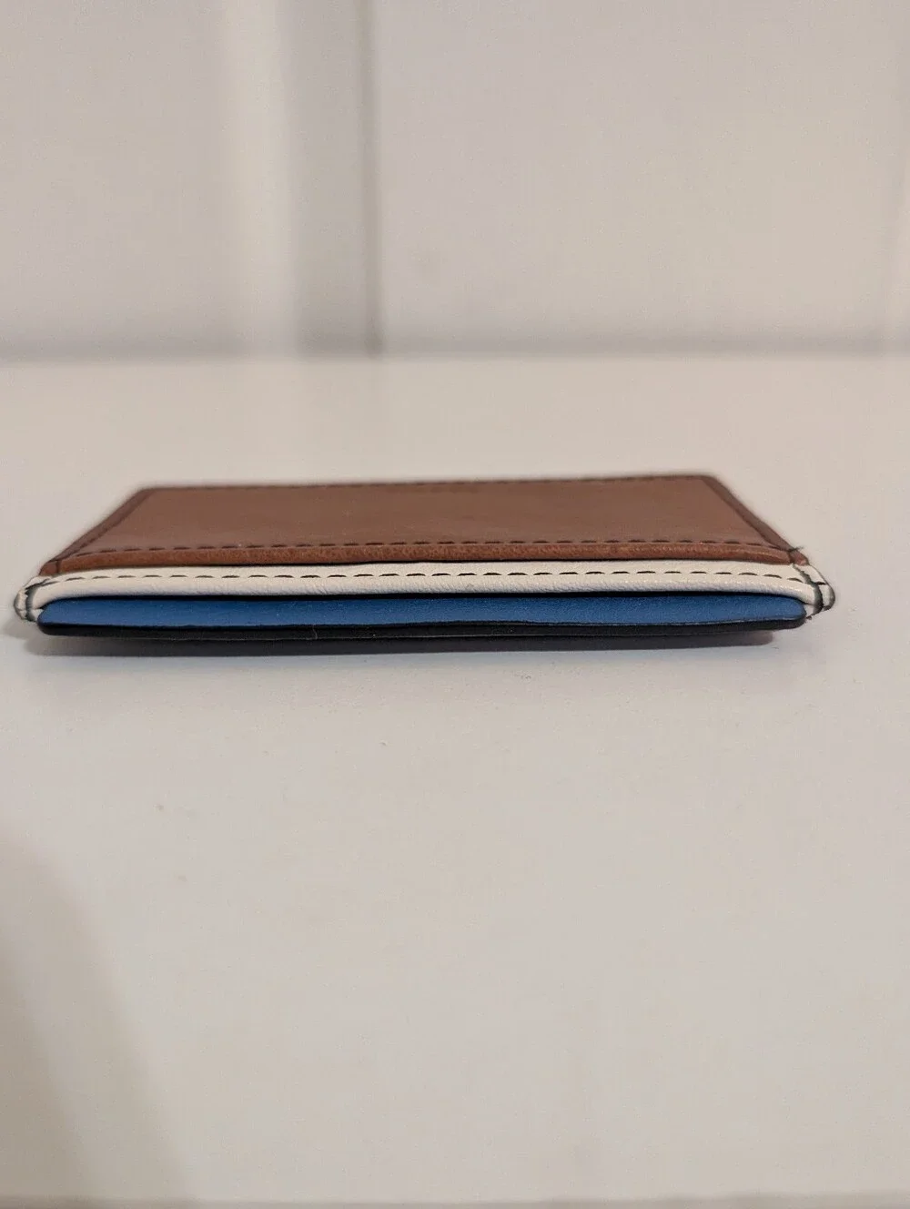 Fossil Card Holder Wallet Brown White Blue Leather Mens Money